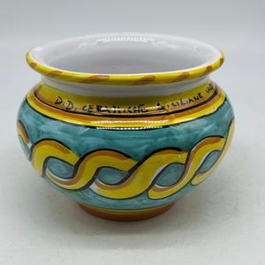 Hand-decorated 15 cm diameter cachepot, Caltagirone ceramic decoration no.