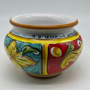 Hand-decorated 15 cm diameter cachepot, Caltagirone ceramic decoration no.