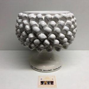 Suporte para Vaso Meia Pinha Caltagirone Cerâmica cm A.20 L.20 Artesanal Branco