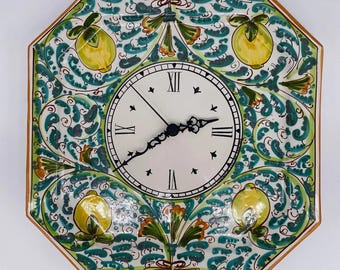 Caltagirone Keramik-Wanduhr, achteckig, handbemalt, 32 cm, Dekoration Nr. 3