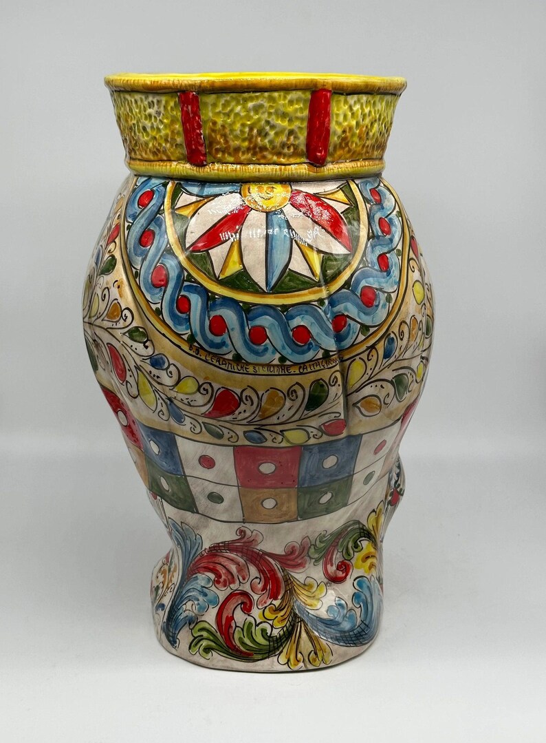 Teste di Moro Saturno Ceramica Caltagirone cm H.37 L.22 Artigianale Decoro “Carretto” DD CERAMICHE SICILIANE