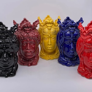 Coppia Teste di Moro Emiro Ceramica Caltagirone cm H.20 Artigianale VARI COLORI