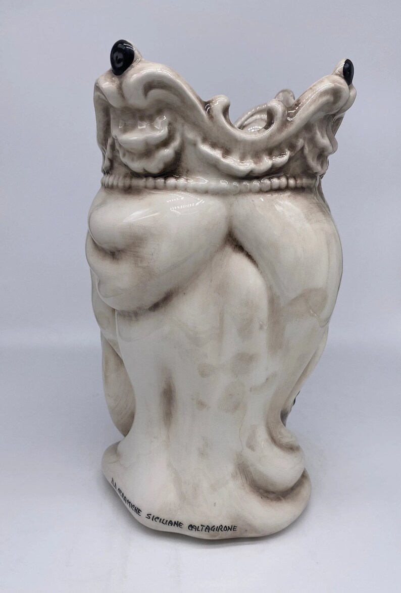Teste di Moro Emiro Ceramica Caltagirone cm H.30 L.18 Artigianale Écru Sfere Nero DD CERAMICHE SICILIANE