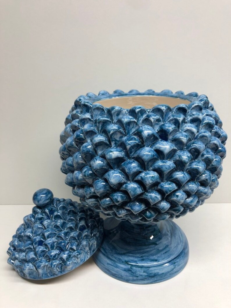 Pigna with Caltagirone Ceramic Cover cm H.33 Blue Craftsman