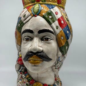 Teste di Moro Saturno Ceramica Caltagirone cm H.37 L.22 Artigianale Decoro “Carretto” DD CERAMICHE SICILIANE