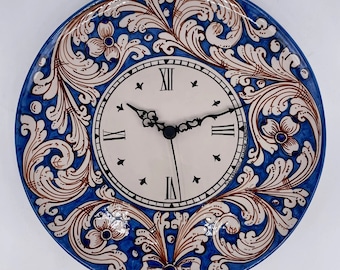Orologio da Parete Ceramica Caltagirone Rotondo dipinto a mano cm D.30 Decoro n.5