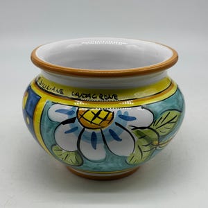 Hand-decorated 15 cm diameter cachepot, Caltagirone ceramic decoration no.