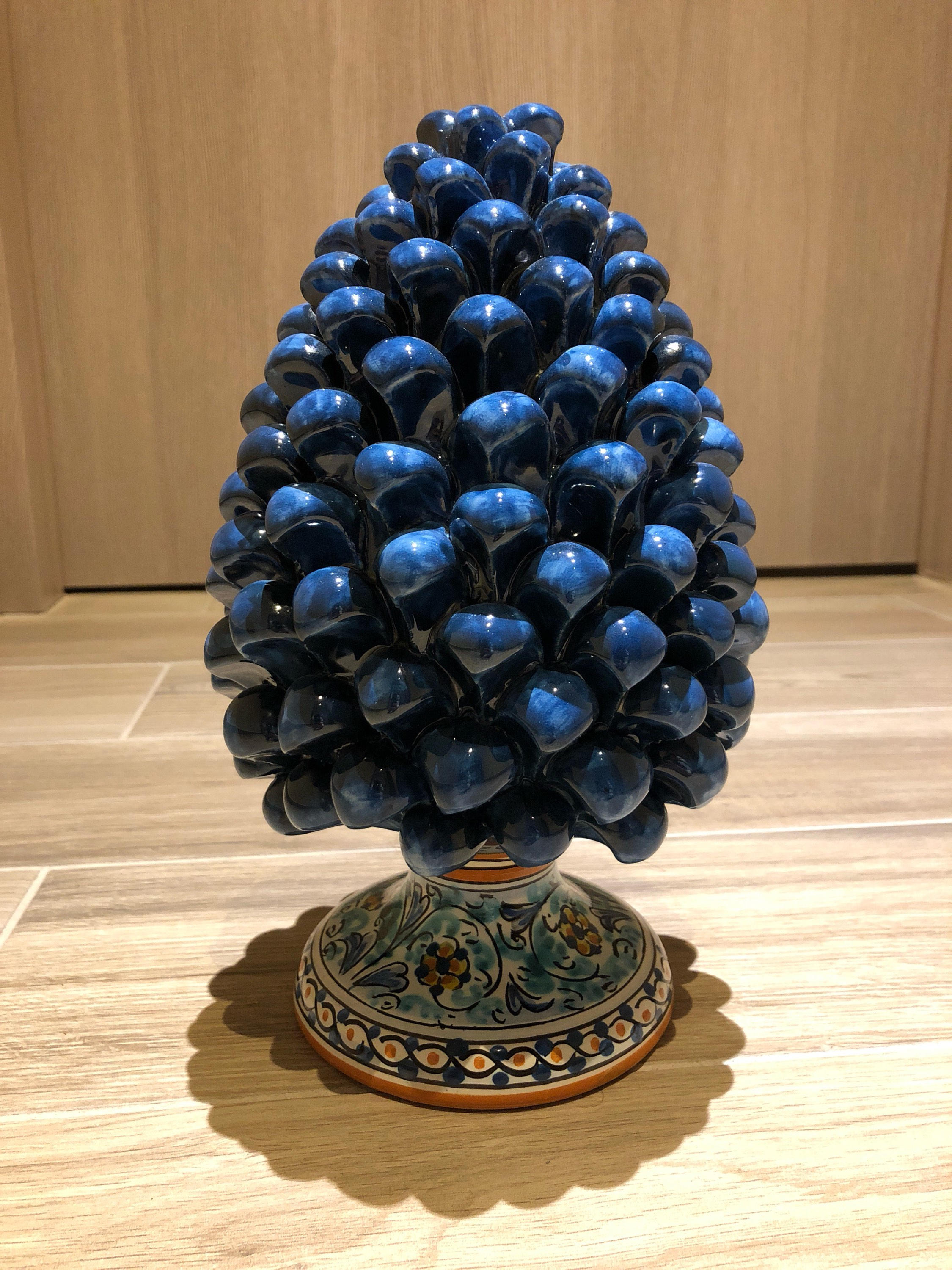 Pigna In Ceramica Di Caltagirone H 25cm Artigianale Blu Notte Etsy