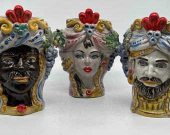 Moor&#39;s Heads Classic Ceramic Caltagirone cm H.20 L.13 Artisan Craquelé