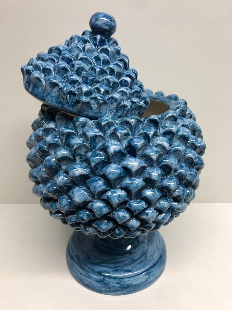 Pigna with Caltagirone Ceramic Cover cm H.33 Blue Craftsman
