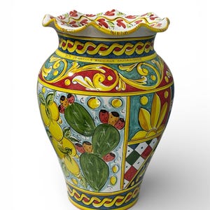 Hand-Decorated Vase H.50 cm "Sicilian Garden" Design | Caltagirone Ceramic