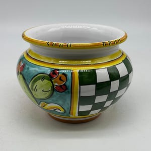 Hand-decorated 15 cm diameter cachepot, Caltagirone ceramic decoration no.