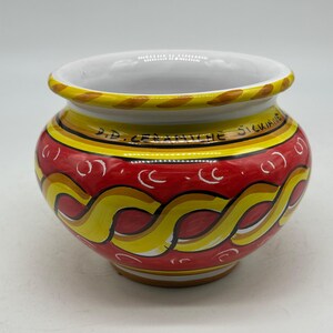 Hand-decorated 15 cm diameter cachepot, Caltagirone ceramic decoration no.