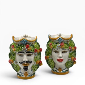 Par morhuvuden "Fikon" Caltagirone Keramik H.15 cm Handgjord (SC)