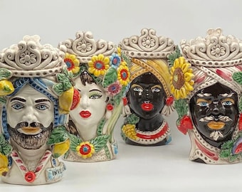 Moor's heads "4 seasons" line Caltagirone ceramic cm H.20 L.15 Handcrafted