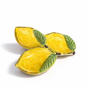 Hand-decorated lemon appetizer plate, 21 x 16 cm, Caltagirone ceramic