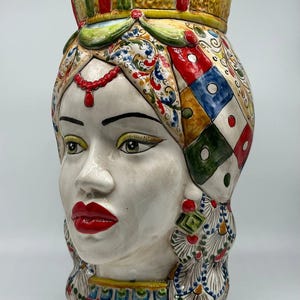 Teste di Moro Saturno Ceramica Caltagirone cm H.37 L.22 Artigianale Decoro “Carretto” DD CERAMICHE SICILIANE