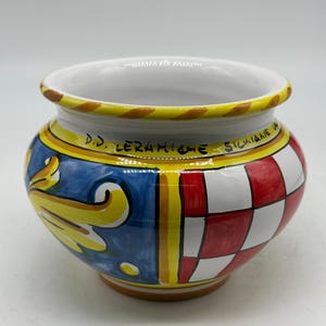 Hand-decorated 15 cm diameter cachepot, Caltagirone ceramic decoration no.