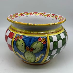 Cachepot Diameter 25 cm Hand-Decorated "Sicily" Design (MR) Caltagirone Ceramics