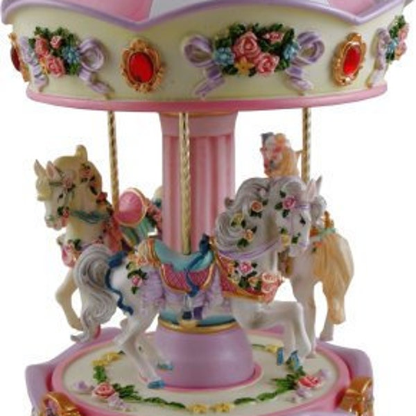 Musical Carousel, Finely crafted musical carousel painted in pastel shades and gold highlights, large choice of music
