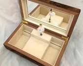 Flower and Butterfly Music Box with Figurine Inside, Hand Crafted Wooden Musical Jewelry Box with Inlaid Marquetry ballerina dancers angel