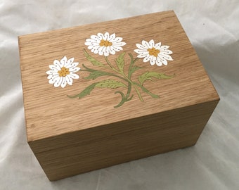 Edelweiss Flores Inlaid Marquetry Oak Caja de joyería musical con estatuilla, Caja de música de bailarina hecha a mano, Caja de música Edwelweiss