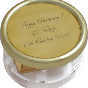 Slipping Through My Fingers Music Box, Small Round Perspex Music Box playing Slipping Through My Fingers Mamma Mia