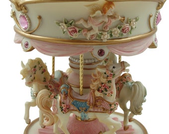 Musical carousel horse wooden carousel music box toy child baby Light Blue game Carousels SODIAL R