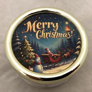 Christmas Musical Paperweight, Round Perspex Music Box playing Christmas music