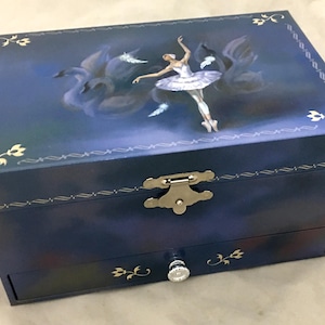 Swan Lake Musical Jewellery Box, Blue Odette musical jewellery box playing Swan Lake theme