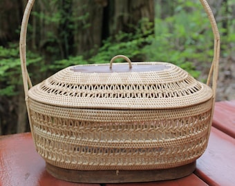 Deluxe Sewing Serving Fruit Basket with Lid and Handle Storage Home Accent