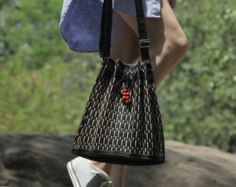 Medium Size Sophon Collapsible Adjustable Shoulder Crossbody Cinch Bucket Style Sling Bag - Baskets of Cambodia