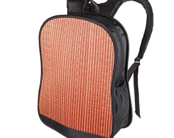 Eco Sustainable Fair Trade Woven Commons Luxury Collapsible Business Laptop Backpack W/ Padded Adjustable Straps - Brown With Natural Accent