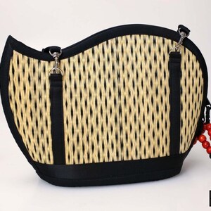 Baskets of Cambodia Woven Drawstring Backpack Purse Tan Black‎ Trim Medium Baskets of cambodia woven - Gem main image 3