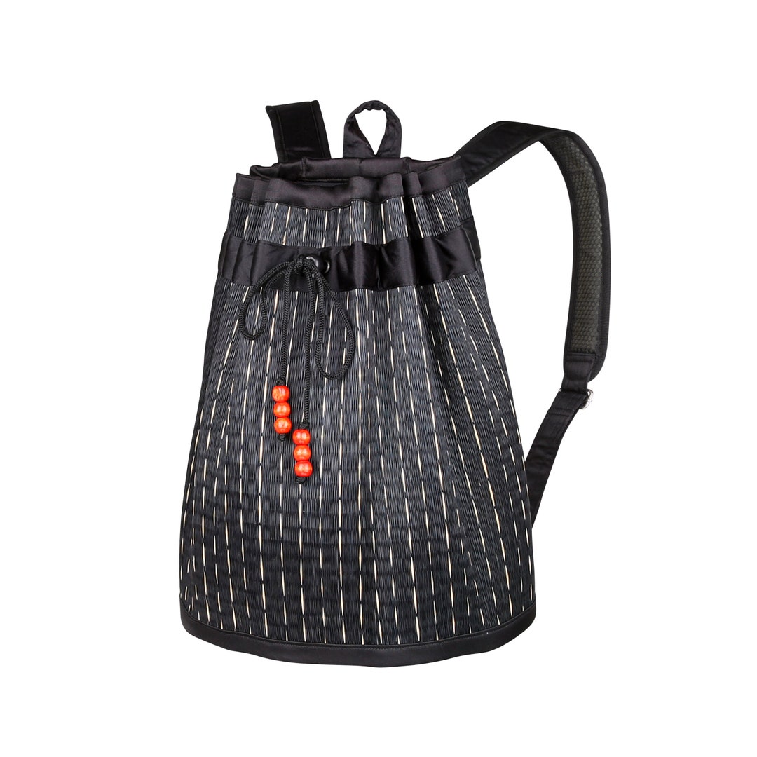 Beaded Draw String Bucket Style Collapsible Backpack - Black Main - Etsy