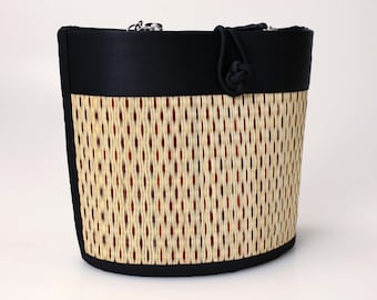 Ergonomic Hand Woven Straw Grass Shoulder Bag Petite Curved Avi Purse W/ Braided Strap & Zipper Closure Made In Cambodia - Brown Speckled