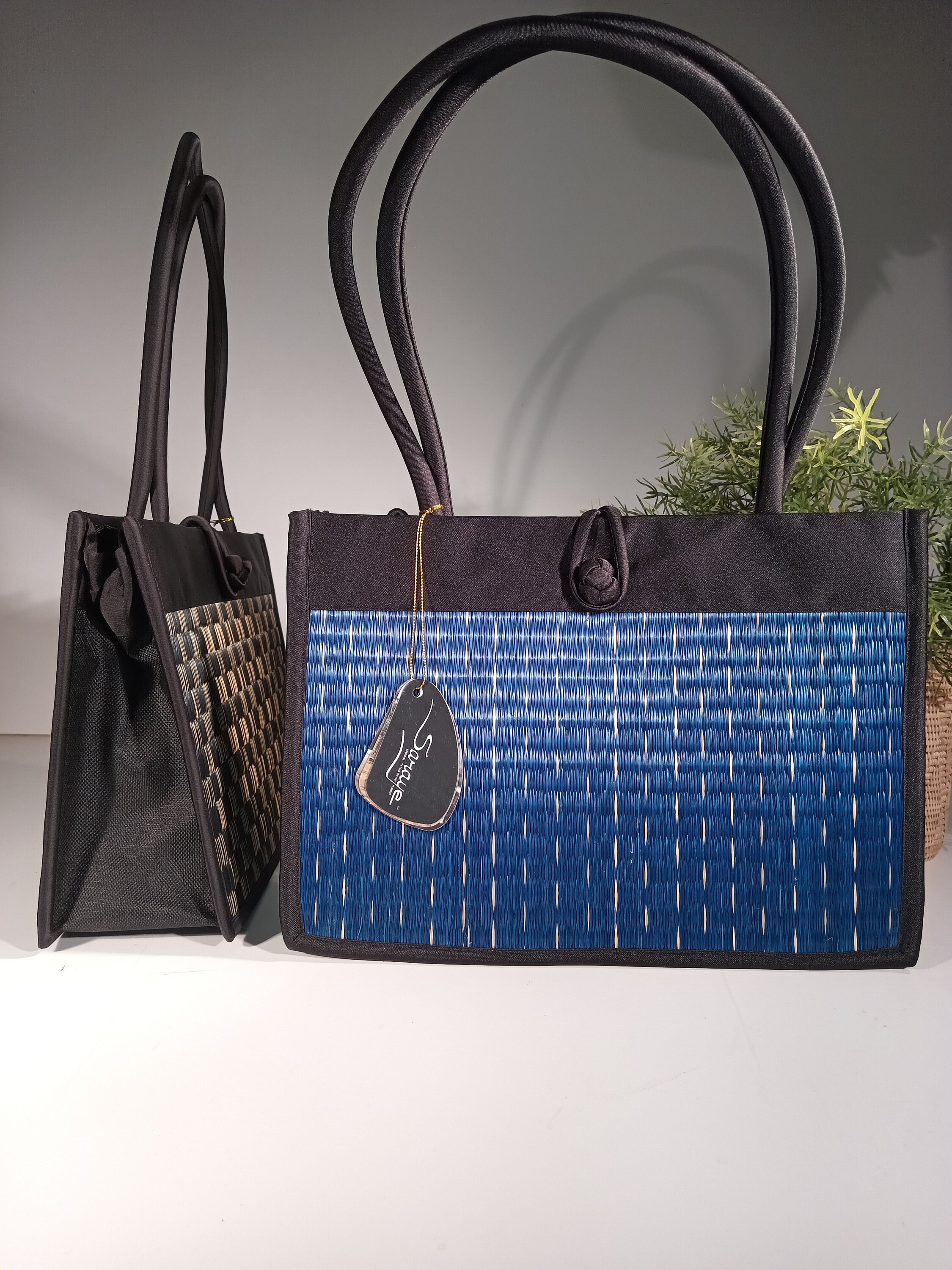 Xuan (spring) Sustainable Fair Trade Office Work Tote Shoulder Bag Purse W/  Top Handle \u0026 Zipper Closure Made in Cambodia - Blue Main - Etsy, image size:2250x3000