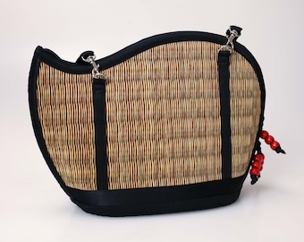 Award Winning Sustainable Fairtrade Medium Size Kiri Wave Shoulder Crossbody Detachable Strap Sling Bag Handbag Purse - Brown Striated