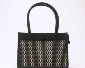 Xuan (Spring) Sustainable Fair Trade Office Work Tote Shoulder Bag Purse W/ Top Handle & Zipper Closure Made In Cambodia - Blue Checkered