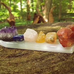 7 Chakra Crystal Set Healing Meditation Natural Raw Tumbled Gemstones Crystal Amethyst Selenite Cleansing Slab