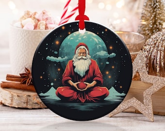 Meditating Santa Claus Christmas Tree Ceramic Ornament, Funny Unique Christmas Ornament For Friends and Family, Decorate Your Christmas Tree