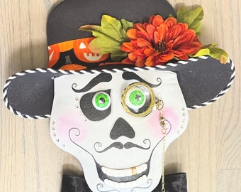 Mr Bone-Jangles Wreath Attachment, Halloween Decor, Day of the Dead Decor, Skull Decoration