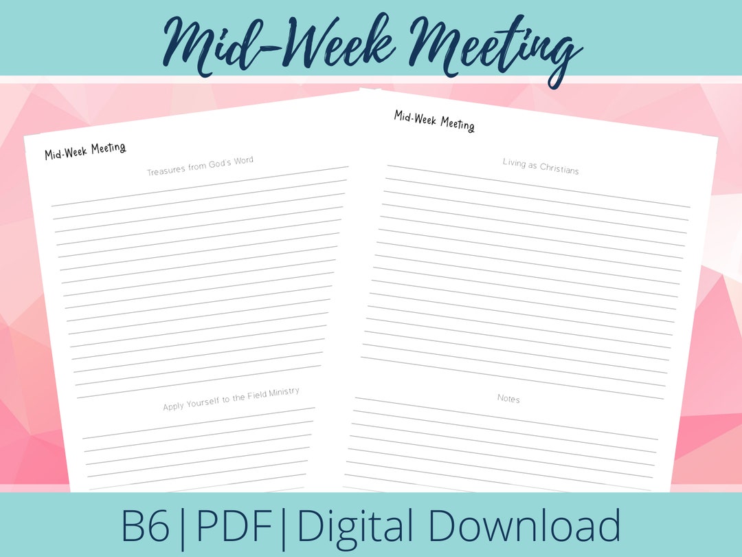 B6 JW Midweek Meeting Notes Printable Planner Insert Etsy