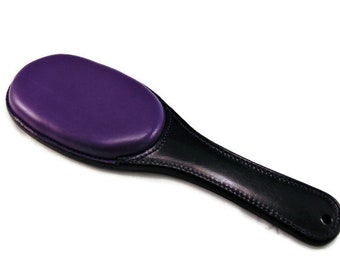 Spanking Paddle - Dual Sided - Padded and Metal Plate Side - In All Black and Purple/Black