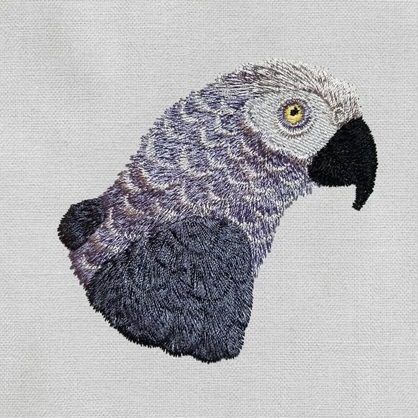 African Grey Parrot Head, Machine Embroidery Design, Design, Bird