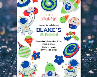 Astronaut Birthday Invitation: Outer Space Party Theme (Digital Download)