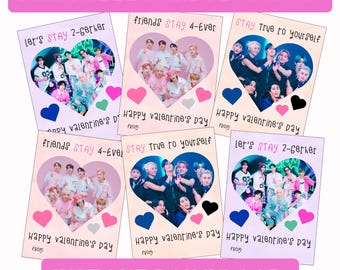 May include: Printable Valentine's Day cards, 2.75" x 3.75", featuring heart-shaped photo collages with the text "Let's STAY 2-Gether", "friends STAY 4-Ever", and "STAY True to yourself". The cards also include the text "Happy Valentine's Day" and "INSTANT DOWNLOAD".