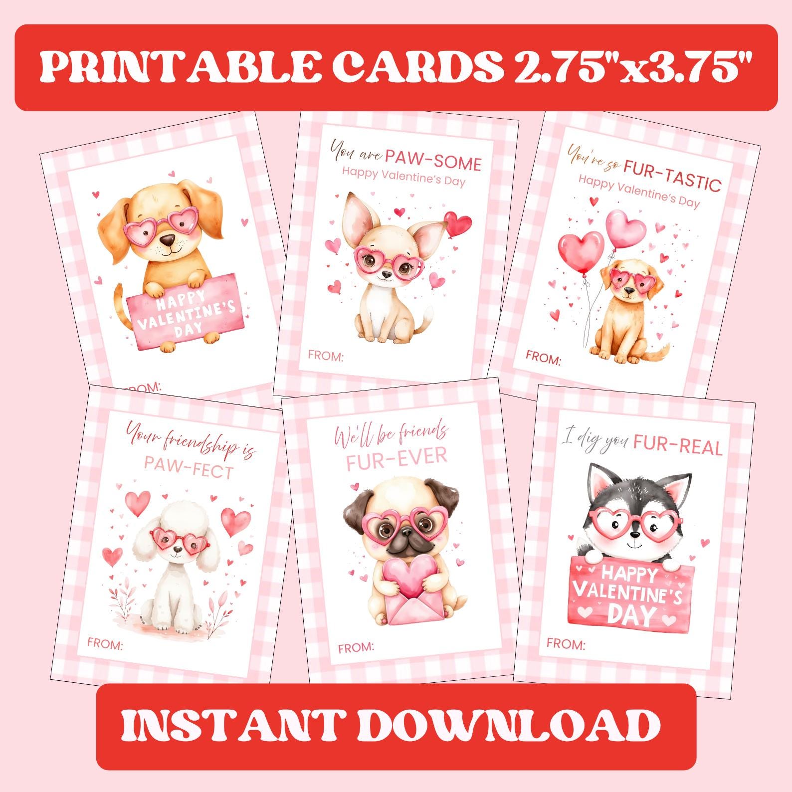 Puppy Dog Valentine's Day Cards, School Class Printable Valentines ...