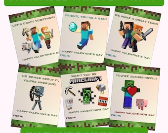 Creeper Mine Crafter Printable Class Valentine, Gamer Valentine Cards : Instant Download