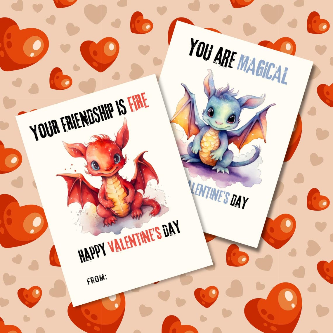 Dragon Valentines Day Cards, Printable Kids School Valentines, Class ...